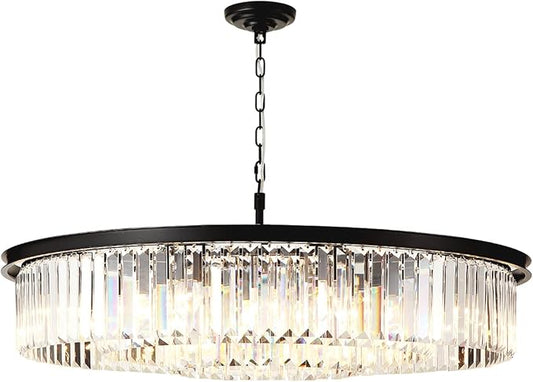Large Crystal Chandelier Modern Luxury Black 39 inch Pendant Ceiling Lights Fixture for Dining Living Room 18-Lights 3-Tier Raindrop Chandeliers Lighting (Black, Dia 39 Inch)
