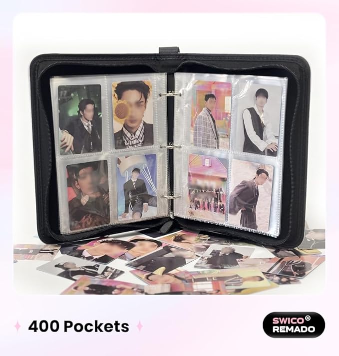 Cute Photocard Binder 400 Pockets Photocard Holder Book with Sleeves Photo Album for Lomo Cards (Light Purple-Carat)