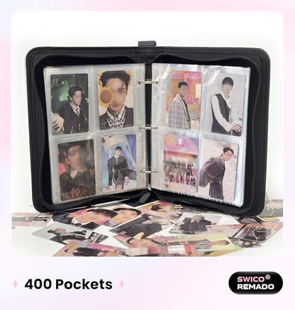 Cute Photocard Binder 400 Pockets Photocard Holder Book with Sleeves Photo Album for Lomo Cards (Light Purple-Carat)