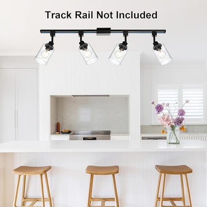 4 Pack H Track Lighting Replacement Heads Black Ceiling Track Lighting Fixtures with Seeded Glass, H Type Tracking Light Heads Multi-Directional Rotating Spotlight Kitchen Island Accent Lights