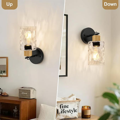 MOKATNG Set of 2 Wall Sconces for Bathroom, Coastal Modern Vanity Lights with Clear Glass Shade, Black Bathroom Wall Lamp for Mirror Kitchen Living Room Hallway Cabinet Porch