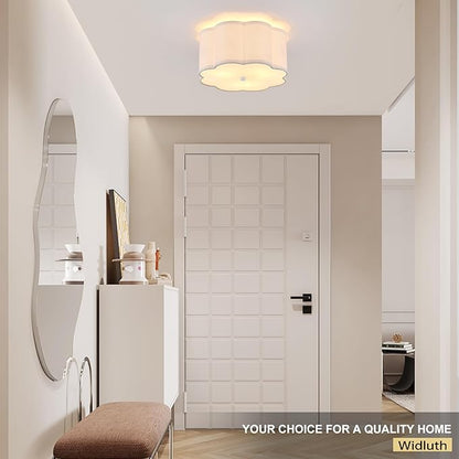 Modern Drum Semi Flush Mount Ceiling Light Fixture Modern 12.99” White 3-Lights Drum Ceiling Lighting Vintage Linen Ceiling Lamp for Kitchen, Basement, Dining Room, Bedroom, Laundry Room