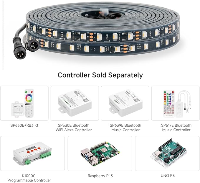 BTF-LIGHTING IP68 Waterproof Outdoor WS2814 RGBW IC LED Strip RGB+Warm White(3000K) Addressable Dream Color 5050SMD Light DC12V 16.4ft 60LEDs/m 20Pixels/m Can Work Outdoor(No Adapter or Controller)