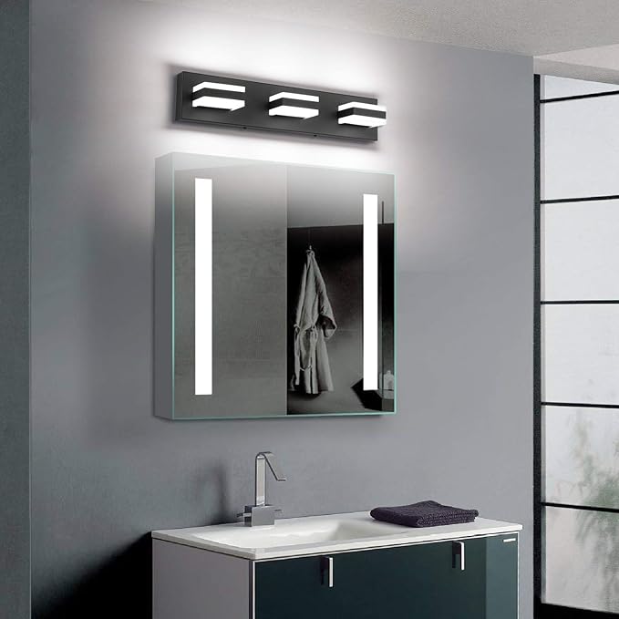 SOLFART Black Bathroom Vanity Light Fixtures Over Mirror LED Dimmable 3 Lights Bath Lighting Restroom Light Modern Vanity Lights for Bathroom Bath Lights