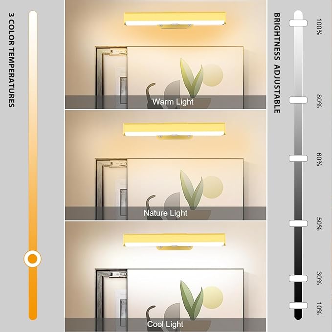 2Pack Wireless Picture Light with Remote,Battery Operated Wall Sconces for Wall Decor,3 Color Timer&Dimmable Paintings Light LED Art Display Lamp Picture Frame Light for Artwork Posters Gallery-Gold