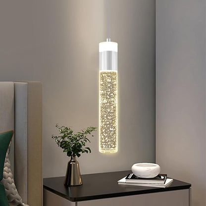 Modern LED Chrome Crystal Pendant Light Kitchen Island, Bedroom Bedside Hanging Ceiling Lamp with Crystal Bubble Column, Dimmable 3000k-6000k 1-Light Independent