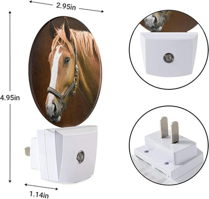 EKOBLA Watercolor Horse Plug-in Night Light, Brown Horse Wildlife LED Nightlight with Dusk to Dawn Auto Sensor for Bedroom, Bathroom & Hallway