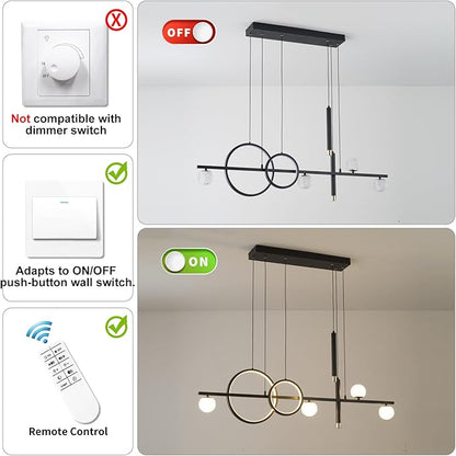 ORANOOR Modern LED Pendant Lights, Dimmable 47in Linear LED Chandelier Lighting, Upgraded Black & Gold Dining Room Hanging Light Fixtures Kitchen Island Globe Pendant Light for Dining Table (4200lm)
