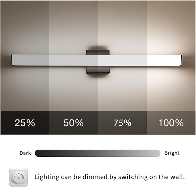 Bathroom Vanity Light Brushed Nickel Square LED 24 inch 14W 4000K Natural White Light Wall Bar Lighting Fixtures Over Mirror (Matte Black, 31.5in 4000K Dimmable)
