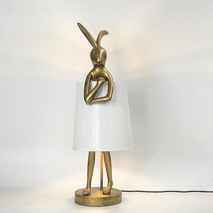 Bunny Table Lamp, Resin Animal Rabbit Lamp, LED Bunny Decor Lamp with Fabric Shade, H20in,Vintage-Style Component,Suitable for Office Bedside (White H20)