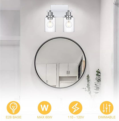 2-Light Track Lighting Kit Ceiling Kitchen Track Lighting Fixtures Chrome Bathroom Vanity Wall Lights with Clear Glass Multi-Directional Rotating Tracking Light Heads Spotlight for Accent Shop