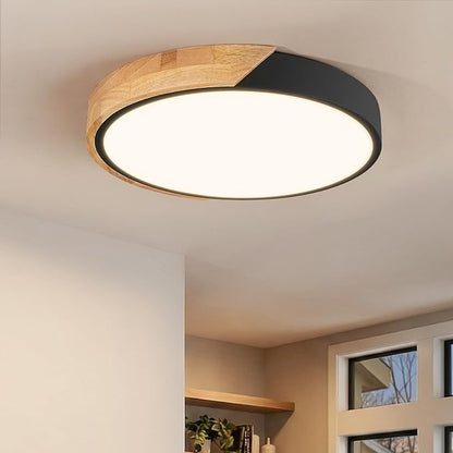 Modern LED Ceiling Light for Bedroom: Minimalist Wood Flush Mount Ceiling Light Fixture with Acrylic Lampshade - 4500K Not Dimmable Overhead Ceiling Lamps for kitchen hallway living room (11.8" Black)