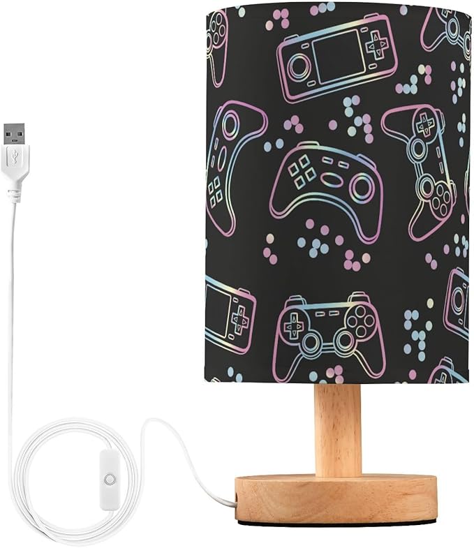 Bedside Table Lamp Video Game Gaming Gamer Nightstand Lamp with Wood Desk Lamps for Bedroom Living Room Nursery Office Home Decor