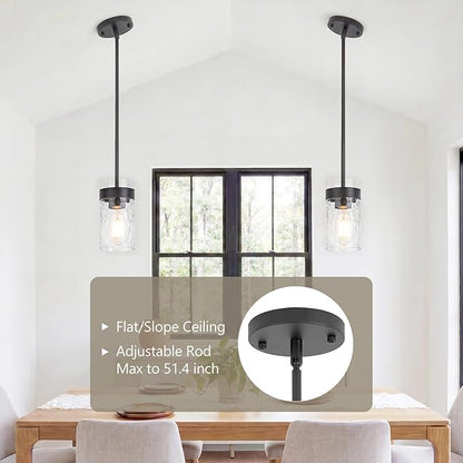 Water Ripple Glass Pendant Lights Kitchen Island Black Pendant Light Fixtures Adjustable Modern Mini Hanging Light for Sink Dining Room Foyer Entryway Bar, 1 Pack