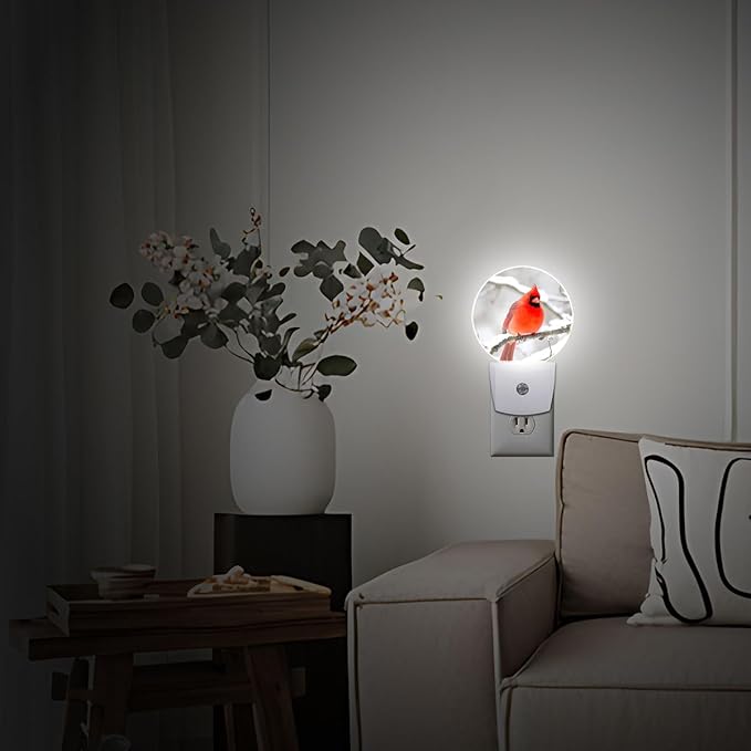 Red Cardinal Winter Snow Night Light Auto Sensor Led Dusk to Dawn Lamp Home Decor for Men Women