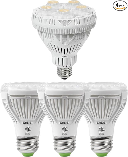 SANSI 24W Grow Light Bulb 1pack + 10W Grow Bulb 3pack, LED Full Spectrum, with Optical Lens for High PPFD, Energy Saving Plant Lights for Seeding and Growing