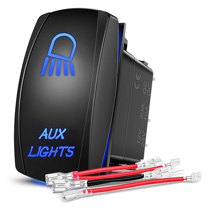 Nilight Aux Lights Rocker Switch Led Light Bar 5 Pin Laser On Off SPST switches 20A/12V 10A/24V Blue with Jumper Wires Set for Cars Trucks Boats ATVs UTVs RVs