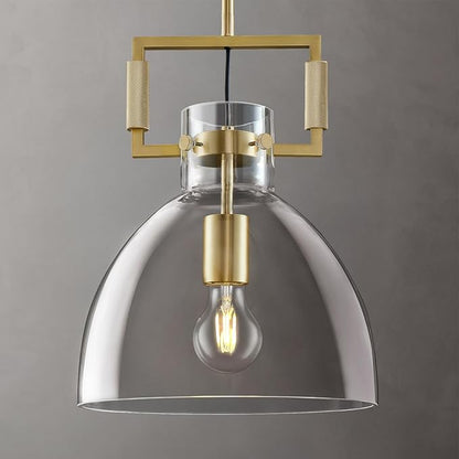 10 Inch Knurled Large Brass Blown Glass Modern Kitchen Island Pendant Light Fixtures,1 Light Island Pendant Lighting,Single Pendant Light,for Foyer, Entryway, and Dining, Includes Two Bulbs