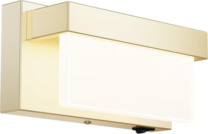Wall Sconce Champagne Gold Wall Light with On/Off Switch 8 inch LED Wall Lamp Acrylic Lampshade 4000K Sconce Wall Lighting
