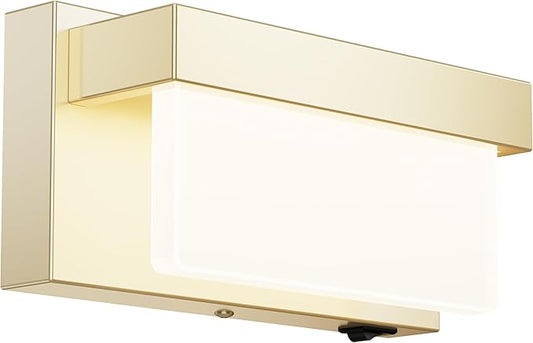Wall Sconce Champagne Gold Wall Light with On/Off Switch 8 inch LED Wall Lamp Acrylic Lampshade 4000K Sconce Wall Lighting