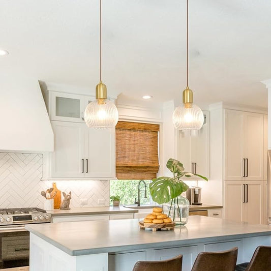 2 Pack Gold Pendant Lights For Kitchen, Modern Pendant Lights Kitchen Island Bathroom Pendant With 7.8" Clear Glass Shade- Dual Mount Ceiling & Hanging Fixtures, Adjustable Cord 11.8-59'' For Decor