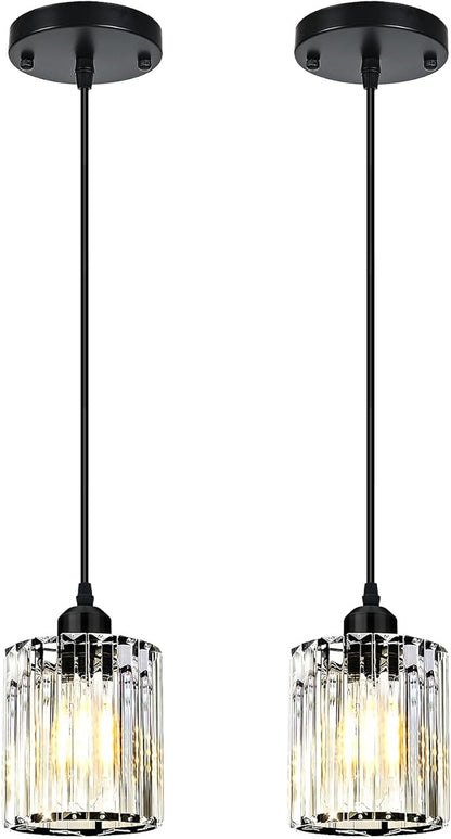 Black Pendant Lights for Kitchen Island, Elegant Modern Island Lights for Kitchen with Crystal Glass – Luxury 2 Pack Pendant Lights for Kitchen Island, Dining Table, Entryway, Restaurant