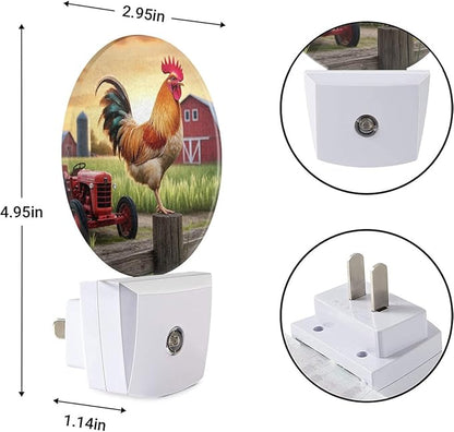 EKOBLA Rooster Plug-in Night Light, Rustic Farm Rooster on Fence LED Nightlight with Dusk to Dawn Sensor for Kids Room & Hallway
