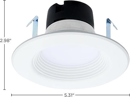 Satco S11838 6.5W LED Downlight Retrofit, 4 in. Stepped Baffle, CCT 2700K-5000K Warm White to Natural Light, 600 Lumens, Matte White, 12V, 50W Inc. Eq. Wet Location, cETLus Classified, RoHS