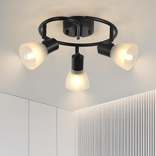 KEESFU 3-Light Kitchen Flush Mount Ceiling Light，Modern Round Track Lighting Fixtures，Directional Ceiling Spot Light for Dining Room Bedroom Hallway.
