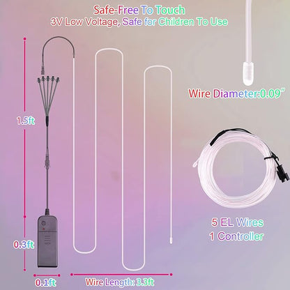 EL Wire 5in1 Portable Neon Rope Lights Strip Wearable Battery Pack Body Lights-360°Illumination Super Bright Cuttable DIY Halloween Christmas Festival Party Game Room Cosplay Costume(Ice Blue 1M)