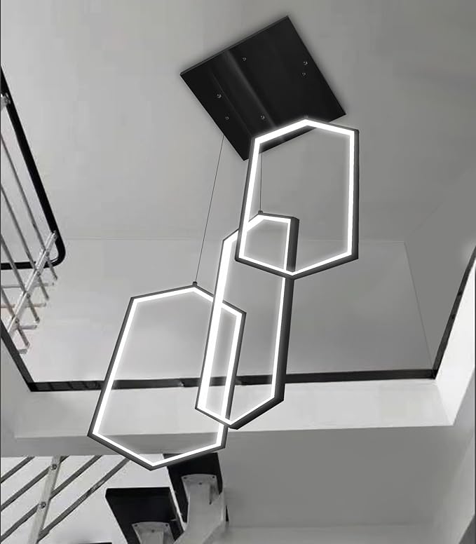 3-Rings Dimmable Pendant Lighting Adjust LED Chandelier Ceiling Light Fixtures for Kitchen Island Dining Room Living Room Bedroom Black