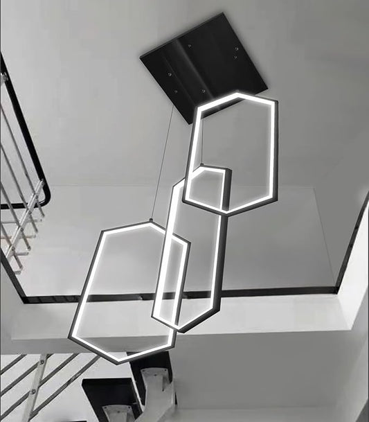 3-Rings Dimmable Pendant Lighting Adjust LED Chandelier Ceiling Light Fixtures for Kitchen Island Dining Room Living Room Bedroom Black