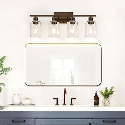 Indoi 4 Light Bathroom Light Fixtures, Oil-Rubbed Bronze Modern Vanity Lights with Clear Glass Shades, Bathroom Wall Lamp for Mirror Living Room Cabinet