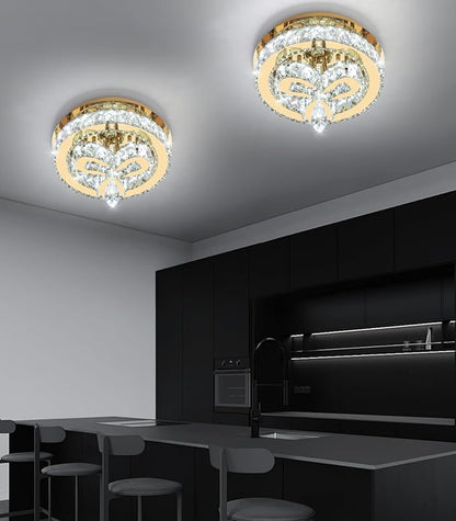 12'' Modern Crystal Chandelier LED Dimmable Flush Mount Ceiling Light Pendant Light for Hallway Living Room Bedroom Dining Room Foyer Gold