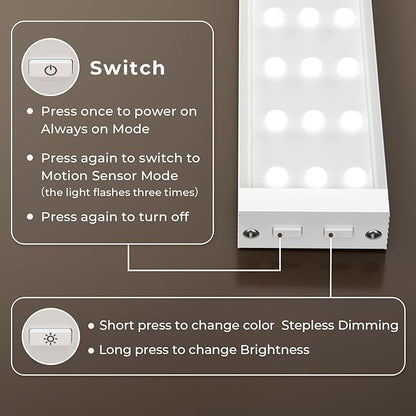 BERTHALESS 2 Pack Closet Lights, Rechargeable Under Cabinet Lighting, 30 LED Motion Sensor Light, Dimmable, 3 Color Temperatures Counter Lights for Kitchen, Pantry, Bedroom, Wardrobe