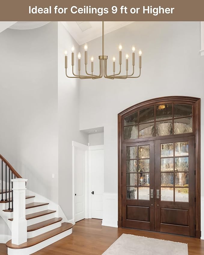 Yunnix 10 Light Champagne Bronze Chandelier, 33" Extra Large Modern Gold Chandelier - Brushed Honey Bronze Hanging Fixture for Dining Room, Kitchen Island, Living Room, Hall, Foyer