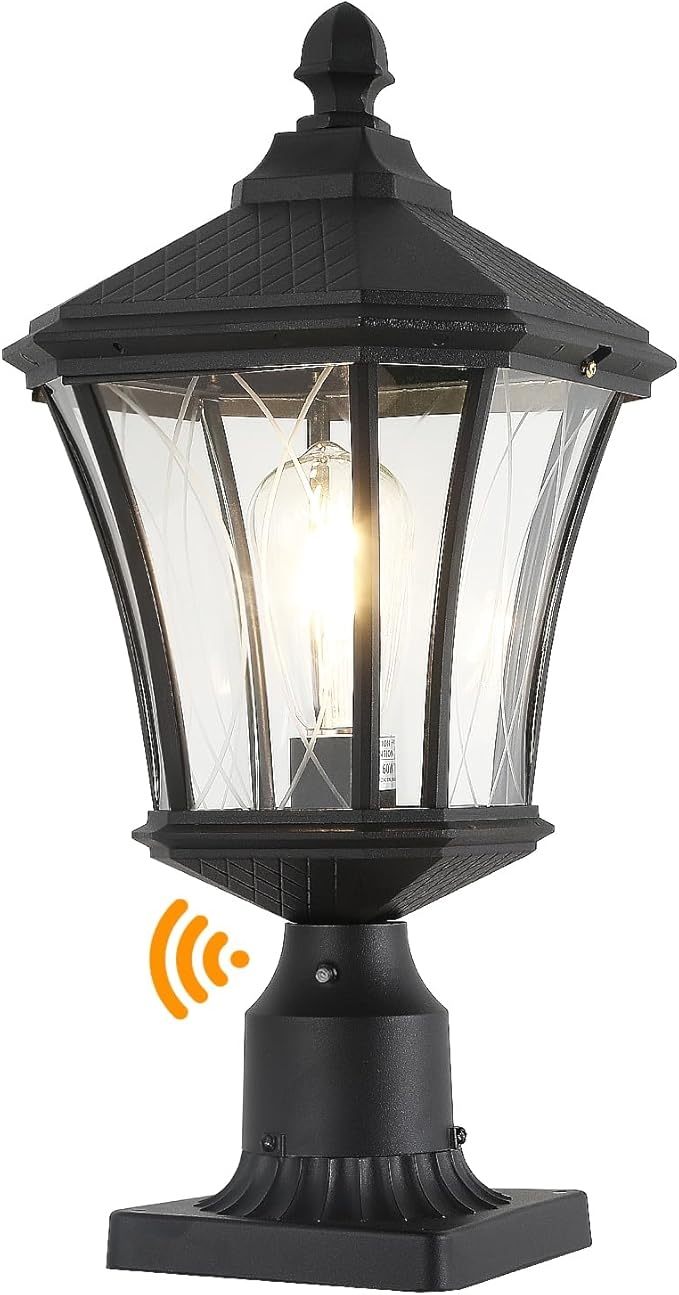 Dusk to Dawn Outdoor Post Lights with Pier Mount Base, Weather Resistant Aluminum 20" Exterior Pillar Coach Light with Clear Glass, Black Outdoor Pole Lamps for Patio, Porch, Yard