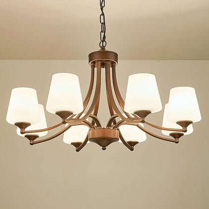 8-Light Large Rustic Chandeliers with Frosted Milky White Glass, Classic 30”Pendant Ceiling Light, Oil Rubbed Bronze Durable Metal Hanging Fixture for Dining Room, Living Room, Kitchen, Farmhouse