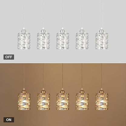 Brushed Nickel Pendant Lights for Kitchen Island, 5-Light Chandelier for Dining Room, Hanging Linear Chandeliers, Modern Dining Room Light Fixtures Pendant Light with Clear Glass Shades