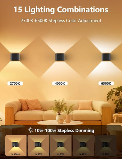 Rechargeable Motion Sensor Wall Light, Black 6000mAh Wireless LED Sconces with Remote Control, Dimmable 2700K-6500K, Adjustable Beam Angle, Battery Operated, 3 Modes for Living Room, 4-Pack