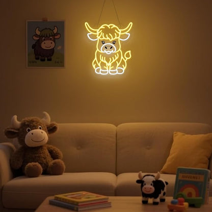 OkiyiD Highland Cow Neon Sign, Cow Decor Wall Art Gifts for Kids, Animal Themed Wall Decor for Bedroom,Living Room,Rustic Farmhouse,USB-Powered Energy-Saving Light with Hanging Kit