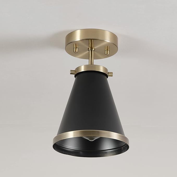 GLOBE Electric x Novogratz 65789 1-Light Semi-Flush Mount Ceiling Light, Matte Black, Brass Accent, Bedroom Lighting Fixtures Ceiling, Dining Room Fixture, Lighting for Hallway or Dining Room