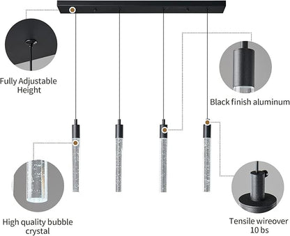 Kitchen Island Lighting Modern Light Fixture Black Pendant Light Dimmable LED Black Finish Mini Crystal Pendant Lights for Dining Room Living Room（4-Light ）