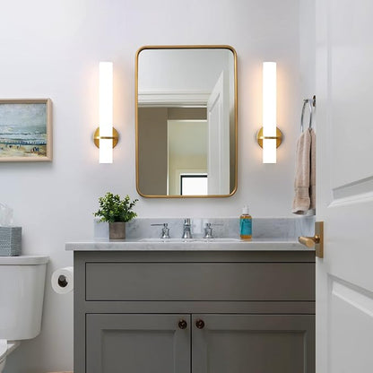 AIJIASI Gold Bathroom Wall Sconces Set of 2: 18 Inch Modern Sconces Wall Lighting 18W LED Dimmable Wall Light with Acrylic Lampshade, Brushed Gold Sconces for Bedroom Living Room Hallway (Hardwired)