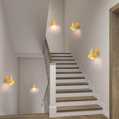 1-Light Nordic Bathroom Wall Sconce with Pull Chain Switch, Modern Vanity Wall Lamp, Bedside Wall Lights for Mirror Kitchen Living Room Hallway Cabinet Porch(Yellow)