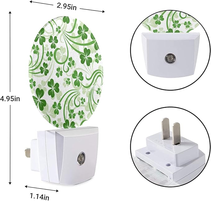 EKOBLA St. Patrick's Day Plug-in Night Light, Green Clover Shamrock Lucky Leaf LED Nightlight for All Ages