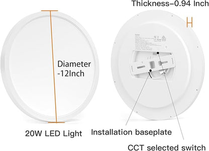 TALOYA Dimmable Flush Mount Ceiling Light,12Inch,20W,5 CCT,LED Ceiling Light Fixture for Bedroom,Kitchen,Living Room,White