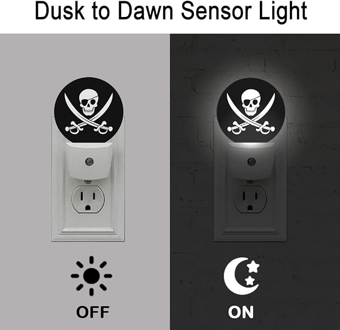Skull Pirate Night Light Plug-in Sleep Lamp Led Dusk to Dawn Night Light for Bedroom