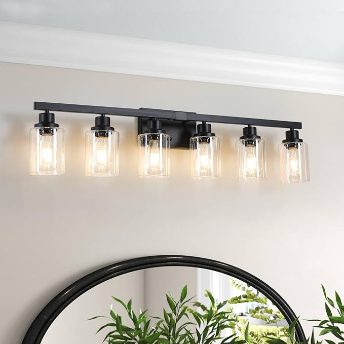 6-Light Black Vanity Lights 38'' Modern Bathroom Vanity Lighting Fixtures Above Mirror? Industrial Matte Bathroom Light Fixtures, Bath Wall Light Fixtures, Black Wall Sconces