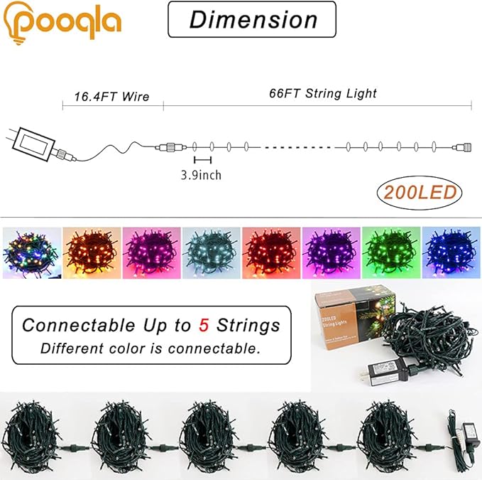 Pooqla Pink String Lights, 200 LED 66 ft Pink Lights Valentines Day Decorations, 8 Modes Pink Fairy Light Plug in for Home Yard Patio Wedding Party Christmas Mother's Day Decoration
